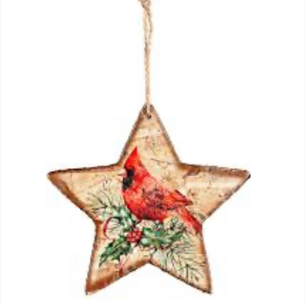 Star cardinal star wood ornament